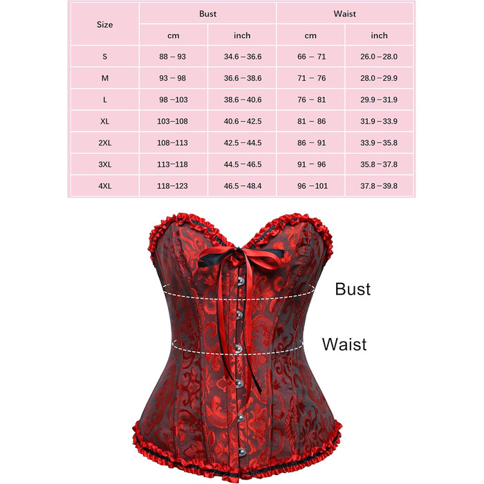 Корсет жіночий повновід'яльний корсеж, топ-корсет готичний вінтажний, сатиновий квітковий, з кісточками, бюстєль, корсет-топ для Хелловіну та карнавалу, S (Чорний-Червоний, M)