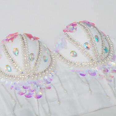 Жіночий корсет-бюстгальтер Royal Smeela з паєтками, перлами та стразами. Короткий топ, корсетний бюст, клубний стиль, для вечірок та свят. Білий корсет з бахромою.