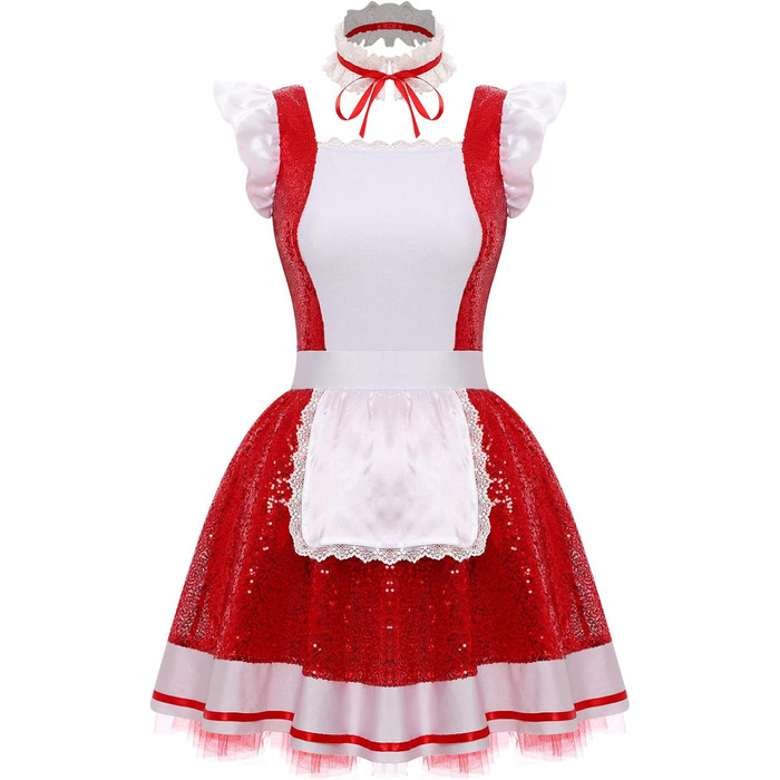 Костюм горничної з ПВХ Jhaoyu для жінок, з нашийником, рушами, червоний, 3XL, для косплею та карнавалу