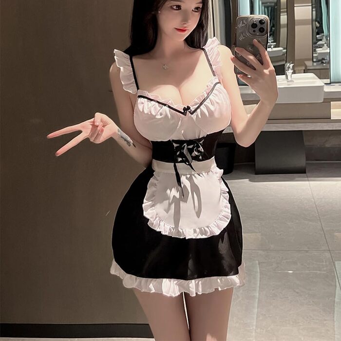 Костюм для рольових ігор: комплект чорної нижньої білизни для жінок (стиль служниці, аніме)