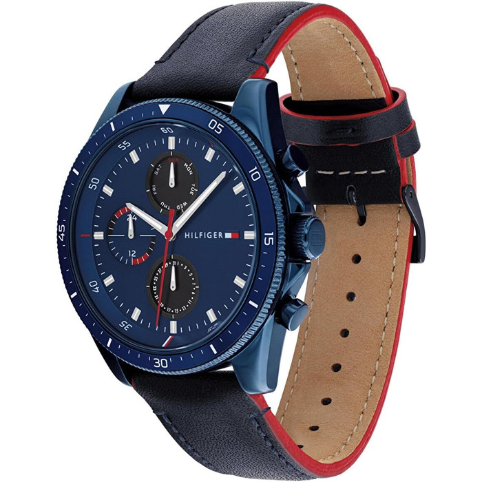 Чоловічий кварцовий годинник Tommy Hilfiger з комбінованим ремінцем зі сталі та шкіри (синій)