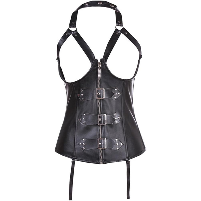 Корсет жіночий EUDOLAH з металевими ребрами, шкіряна застібка-блискавка, чорний, розмір M