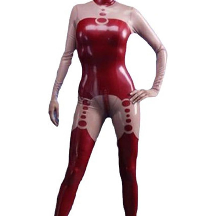 Костюм-комбінезон з прозорого матеріалу та червоної шкіри, з блискавкою спереду, облягаючий, фетиш, клубний, для дорослих, XXL