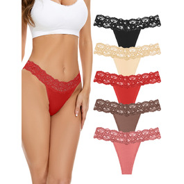Танга жіночі бавовняні безшовні, мереживні, 5 шт. в наборі, колір кава