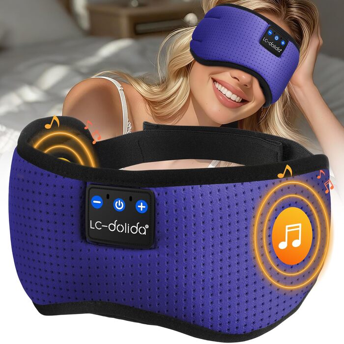 Маска для сну з Bluetooth-навушниками LC-dolida V5.4, дихаюча бавовняна маска для очей з мікрофоном для подорожей, йоги та медитації, HiFi звук, 15 годин роботи, синя