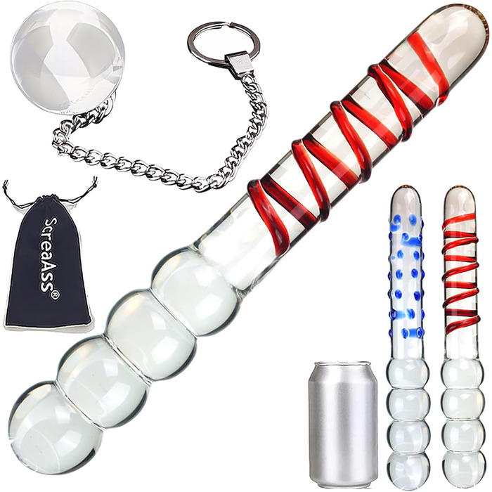 Скляний анальний дildo ScreaAss 28 см з кулями та ланцюгом, G-spot, для чоловіків та жінок, червоний комплект