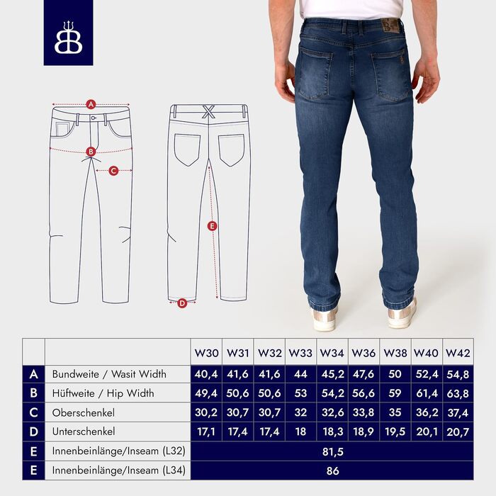 Чоловічі джинси BARBONS Regular-Fit Stretch — класичні прямі штани преміум-якості для бізнесу та відпочинку, сині (34W / 30L)