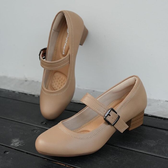 Жіночі ортопедичні туфлі Mary Jane Ortho + Rest для Hallux Valgus, бежеві, на низькому стійкому каблуку