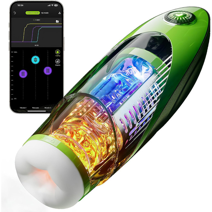 Електричний мастурбатор для чоловіків, ручне кріплення, 10 режимів, телескопічна функція, вібрація, нагрів 42°C