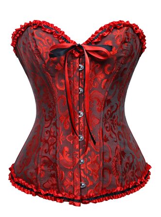 Корсет жіночий повновід'яльний корсеж, топ-корсет готичний вінтажний, сатиновий квітковий, з кісточками, бюстєль, корсет-топ для Хелловіну та карнавалу, S (Чорний-Червоний, M)