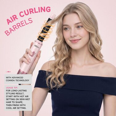 Мультистайлер для волосся 5 в 1 UKLISS Airstyler: фен, вирівнювач, круглі щітки та локони, чорний/рожевий