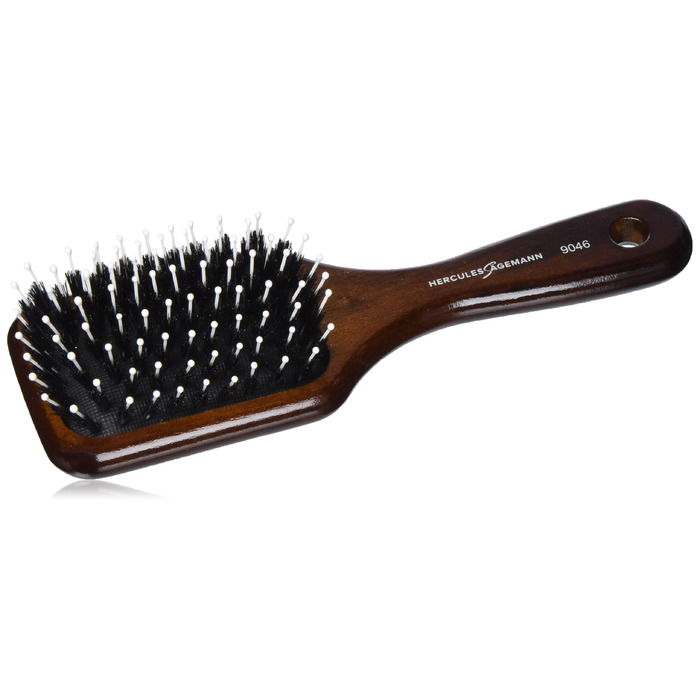 Масажна щітка для волосся HERCULES SÄGEMANN Paddle Brush, дерев'яна, з натуральною щетиною кабана та нейлоновими штифтами, коричнева