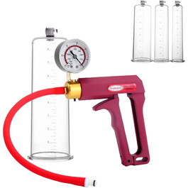 Насос для збільшення пеніса Guspiun з манометром та ручкою. Тренажер для потенції, збільшення розміру та покращення ерекції. Червоний