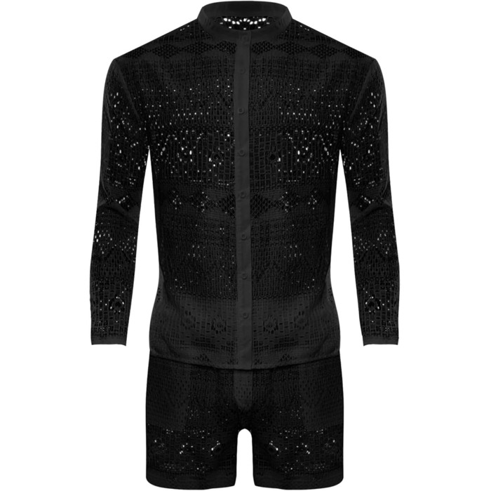 Panegy чоловічий комплект: мереживкова сорочка-туніка та шорти, сітка, чорний