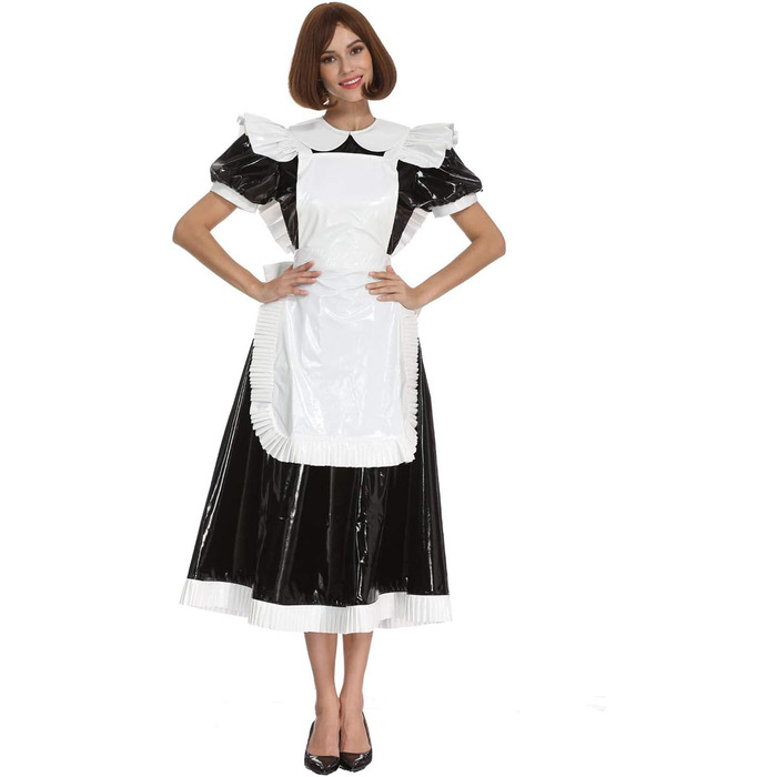 Чорне плаття з ПВХ для косплею/кросдресінгу, уніформа служниці, розмір 3XL