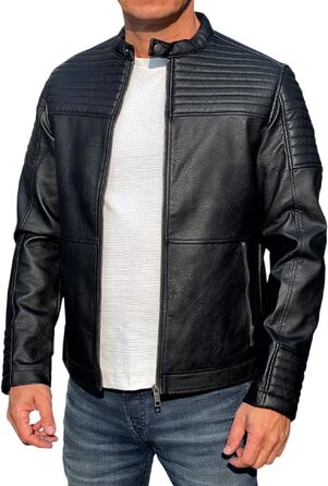 Чоловіча шкіряна куртка-байкер Jack & Jones, штучна шкіра, чорна, розмір XL