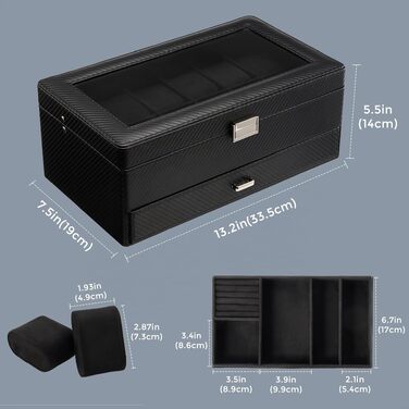 Бокс для годинників ProCase на 12 слотів з шухлядою, чоловічий футляр для зберігання годинників, чорний