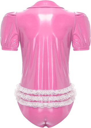 Боді чоловіче Sywiyi з короткими рукавами, лакована шкіра, блискавка, піжама, клубний одяг (рожевий, 3XL)