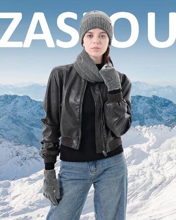 Зимовий подарунковий набір ZASFOU: тепла шапка-біні, шарф-хомут та сенсорні рукавички з термо-ченіллю, темно-сірий, унісекс