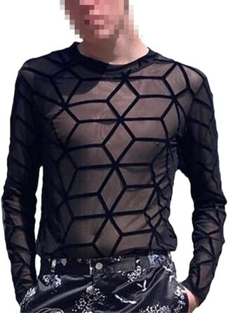 Чоловіча футболка Deepsko з сіткою, прозора, однотонна, з довгим рукавом