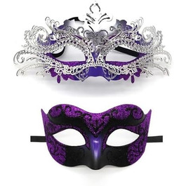 Маска для обличчя IEKEI Maskerade з кристалами, металева, для свята, карнавалу, Хелловіну (фіолетова)