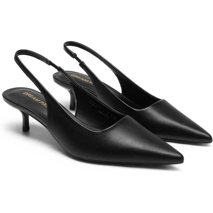 Жіночі туфлі-човники Dream Pairs на низьких підборах (kitten heels) з відкритою п'ятою, чорні, екошкіра, розмір 39 EU