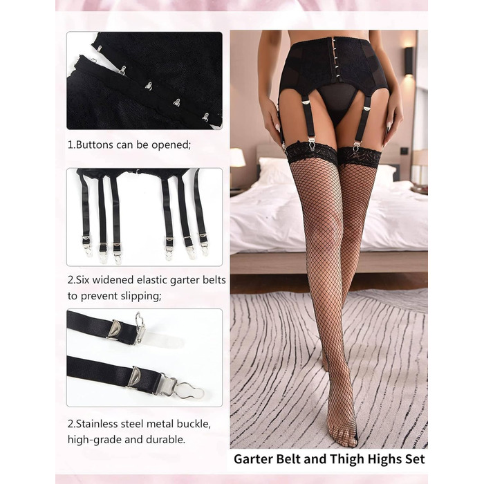 Чорні панчіхотримачі для жінок з металевим кліпом та мереживом, великі розміри M-L