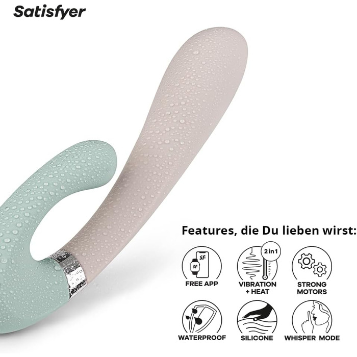 Satisfyer Heat Wave Connect - вібратор для жінок з підключенням Bluetooth | Зігріваючий вібратор з функцією нагріву та керуванням через додаток | Медичний силікон, 20 см | Mint