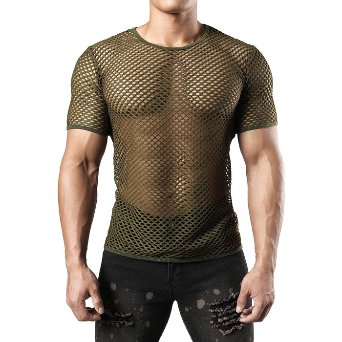 Чоловіча футболка JOGAL з еластичною сіткою, прозора, короткі рукави, армійний колір (L)