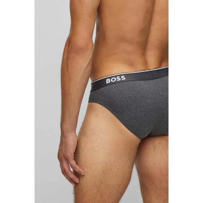 Труси чоловічі BOSS 3P Power з бавовни з логотипами на поясі, сірі/антрацитові/чорні (XXL)