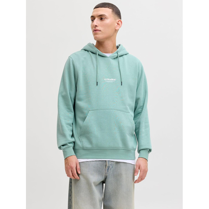 Чоловічий худі Jack & Jones з принтом, органічна бавовна, Mineral Blue, розмір XL