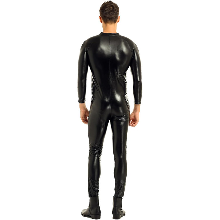 Комбінезон з ефектом мокрого блиску YiZYiF для чоловіків, латексний, чорний, S-3XL