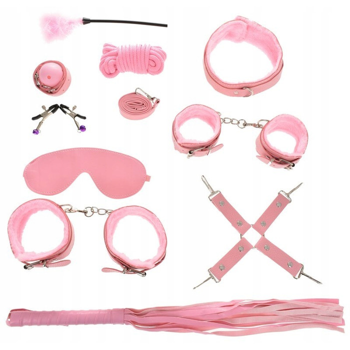 BDSM-набір для стрикувань рожевий, sex bondage — GUILTY TOYS, 10 елементів