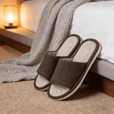 Унісекс капці для дому Dokela з ефектом пам'яті (Memory Foam), дихаючі бавовняні тапочки відкриті, протиковзкі, літні (розмір 35/36 EU, колір кава)