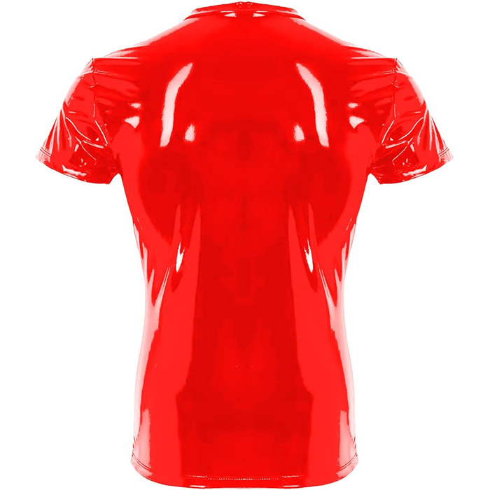 Чоловіча сорочка з лакованої шкіри Wetlook AIEOE, червона, XL - сексуальний образ для вечірок