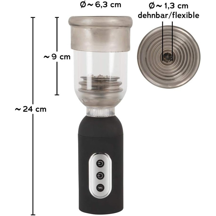 ORION Penispumpe - інтенсивний вакуумний насос для чоловіків, для тренування потенції, симуляції орального сексу, перезаряджається, прозорий/чорний (з 3 режимами всмоктування та 5 рівнями вібрації)