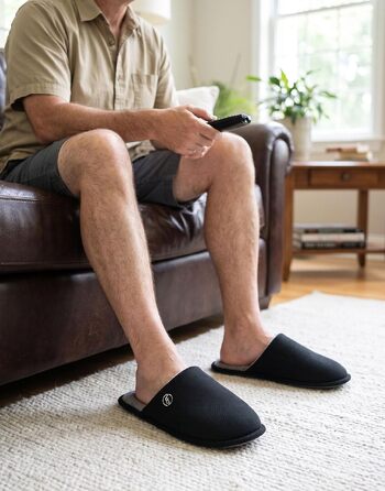 Чоловічі в'язані домашні капці EverFoams з ефектом пам'яті (Memory Foam), вологопоглинаючі, що миються в машинці, чорні, розмір 44/45 EU