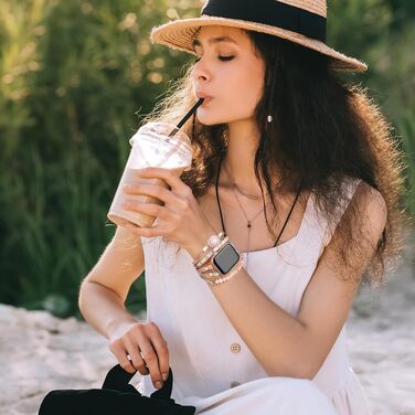 Шкіряний ремінець Boho для Apple Watch 38/40/41/42/44/45/46/49мм, багатошаровий браслет для iWatch Series 11 10 9 8 7 6 5 4 3 2 1 SE Ultra 1 2 3, рожевий