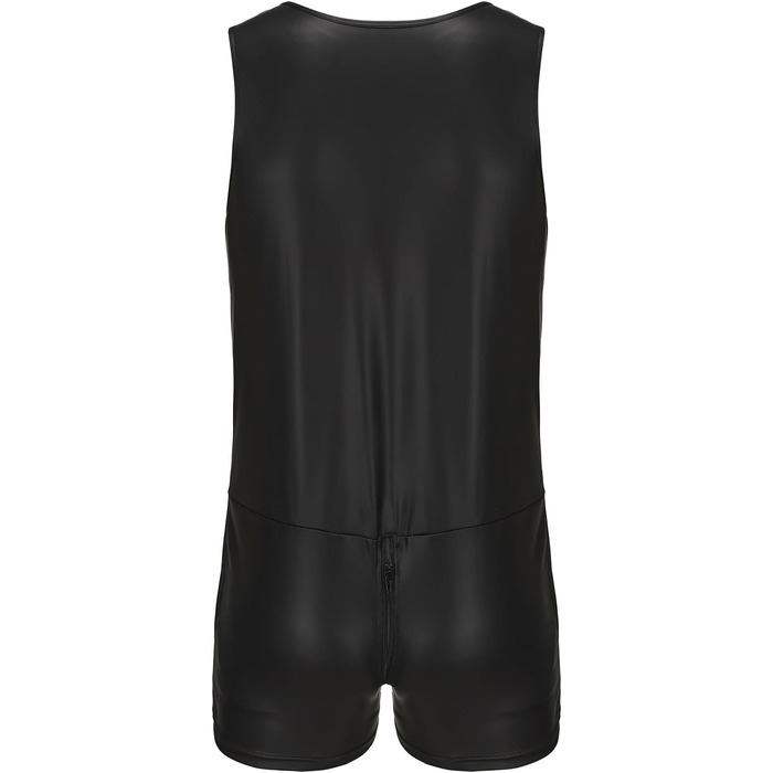 Чоловічий боді з лакової шкіри, облягаючий, з блискавкою та кишенею, для клубу/сцени, чорний, 3XL