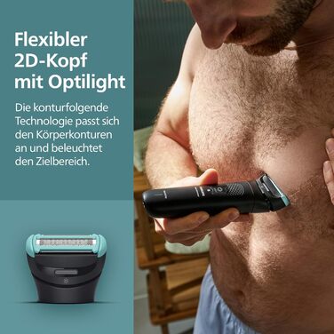 Тример для чоловіків Philips Bodygroom Series 7000 BG7480/15 для тіла та інтимних зон, водонепроникний, з гнучким 2D-лезом та насадкою для спини