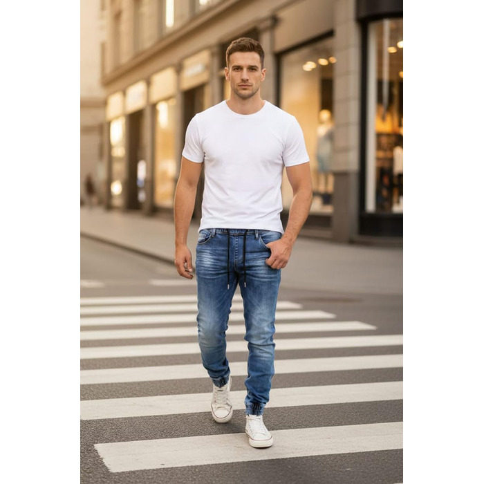 Чоловічі джинсові джогери Reslad Slim Fit, спортивні штани в стилі джинс RS-2073, сині, розмір XL