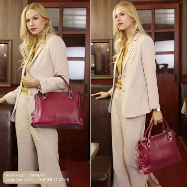 Жіноча сумка через плече Kattee з натуральної м'якої шкіри, eleganтна сумка-тоут (винно-червона, розмір L)
