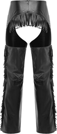 Костюм ковбоя з еластичної шкіри TTAO для чоловіків: штани з відкритим кроком, з бахромою та пряжкою, чорного кольору