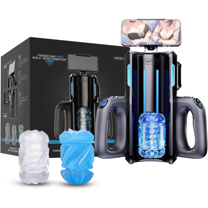 Електричний мастурбатор Leten Cannon King Pro з тримачем для телефону, 2 насадки, подвійні ручки, голосове управління та 10 режимів вібрації. Іграшка для чоловіків