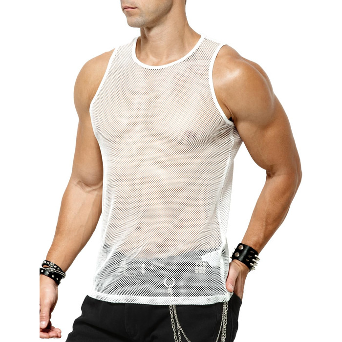 Чоловіча сітчаста майка Casey Kevin Herren Netz Tank Tops, прозора сорочка з круглою горловиною, Cubwear (M, білий)
