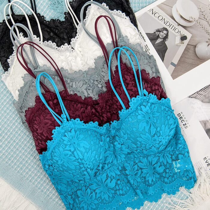Трусики-бра бюстгальтер мереживний з підкладкою Duufin, 5 шт. для жінок та дівчат, кольори: рожевий, сірий, чорний, бежевий, білий (S-M)
