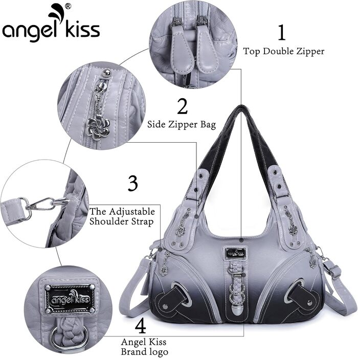 Жіноча сумка-хобо Angelkiss: велика сумка через плече для щоденного використання, сіро-чорна