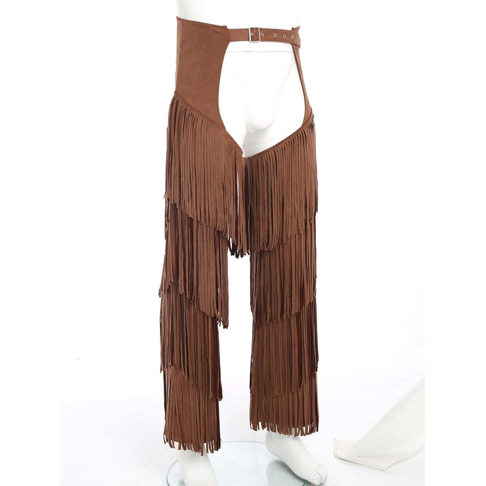 Чоловічі штани-ковбойські в стилі вестерн MSemis з бахромою, з регульованим поясом для вечірок, карнавалу та фестивалів, костюм (темно-коричневий, XL)