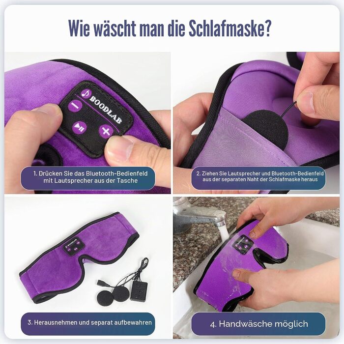 Bluetooth-маска для сну Schlafkopfhörer з 3D-ефектом та HD-стереодинаміками, регульована маска для сну та медитації, підходить для сну на боці, подорожей та йоги (Фіолетова)