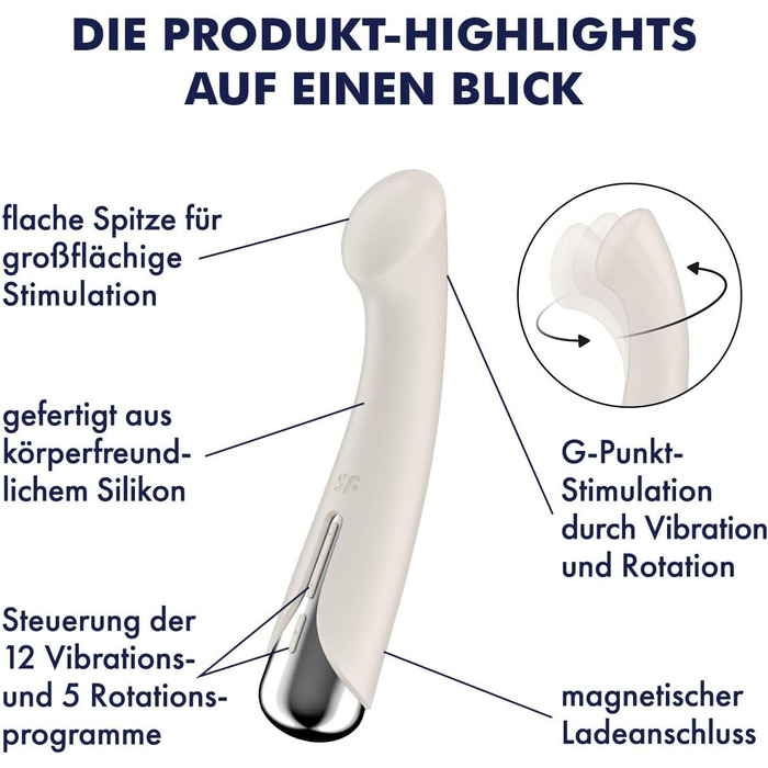 Вібратор для жіночих статевих органів Satisfyer Spinning G-Spot 1, білий | 16,5 см | 12 вібрацій та 5 програм обертання | Водонепроникний (IPX7)